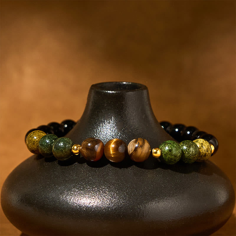 Pulsera de equilibrio de serenidad con cuentas de ojo de tigre turquesa y Buddha Stones - image 3