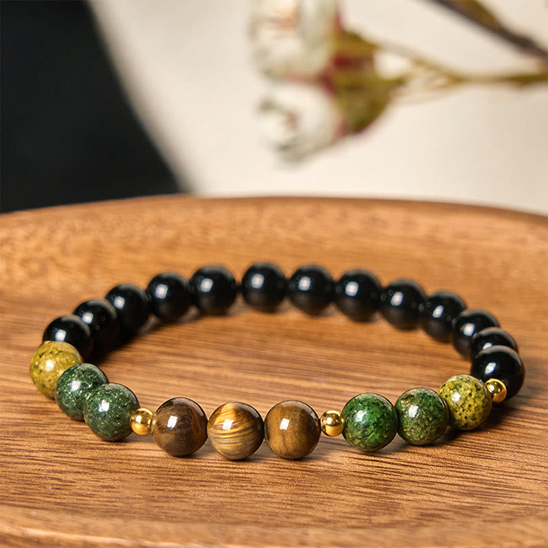 Pulsera de equilibrio de serenidad con cuentas de ojo de tigre turquesa y Buddha Stones - image 2