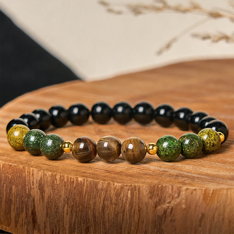 Pulsera de equilibrio de serenidad con cuentas de ojo de tigre turquesa y Buddha Stones - Turquesa y ojo de tigre (circunferencia de la muñeca: 15-17 cm) - image 0