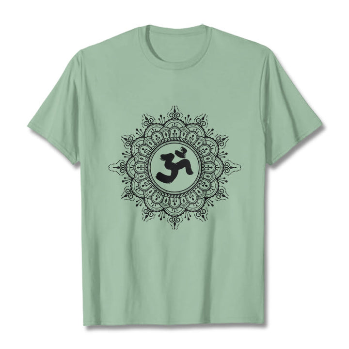 Camiseta de algodón con estampado de mandala y símbolo Om de Buddha Stones simétricas - Verde pálido - 2XL - image 15