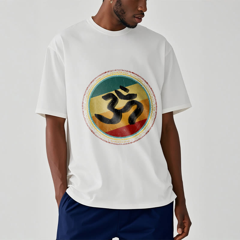 Camiseta de algodón con símbolo Om y diseño de mandala circular simple con Buddha Stones en colores vibrantes - image 2