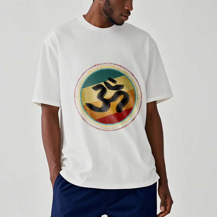 Camiseta de algodón con símbolo Om y diseño de mandala circular simple con Buddha Stones en colores vibrantes - image 2