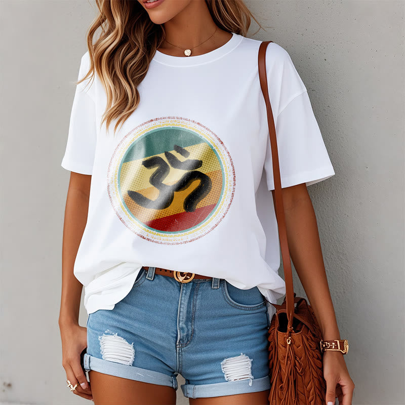 Camiseta de algodón con símbolo Om y diseño de mandala circular simple con Buddha Stones en colores vibrantes - image 3