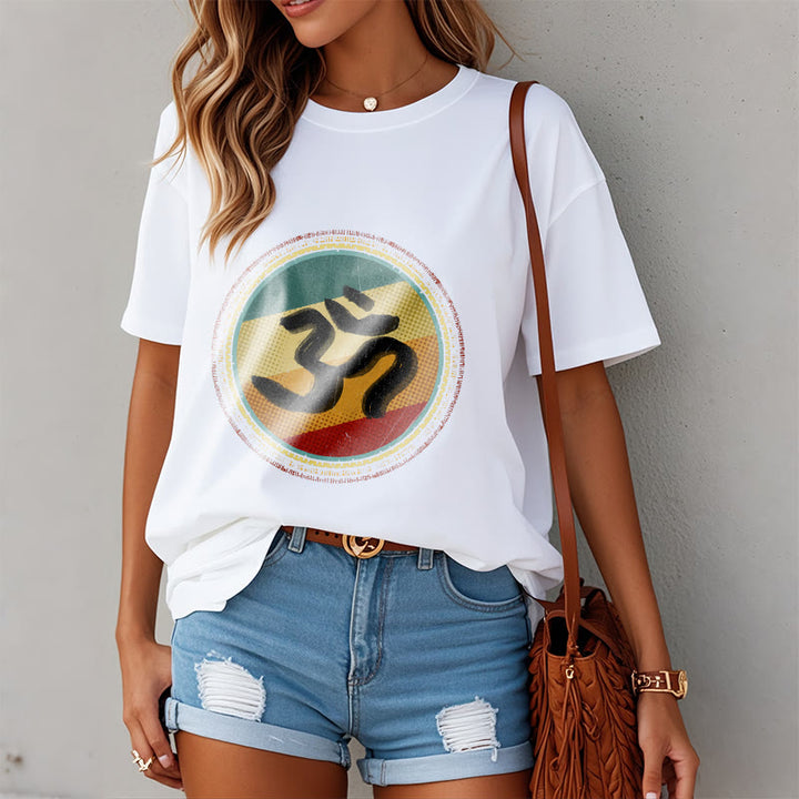 Camiseta de algodón con símbolo Om y diseño de mandala circular simple con Buddha Stones en colores vibrantes - image 3