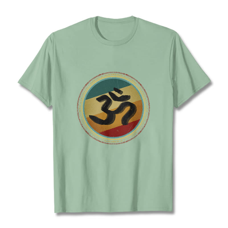 Camiseta de algodón con símbolo Om y diseño de mandala circular simple con Buddha Stones en colores vibrantes - Verde pálido - 2XL - image 15