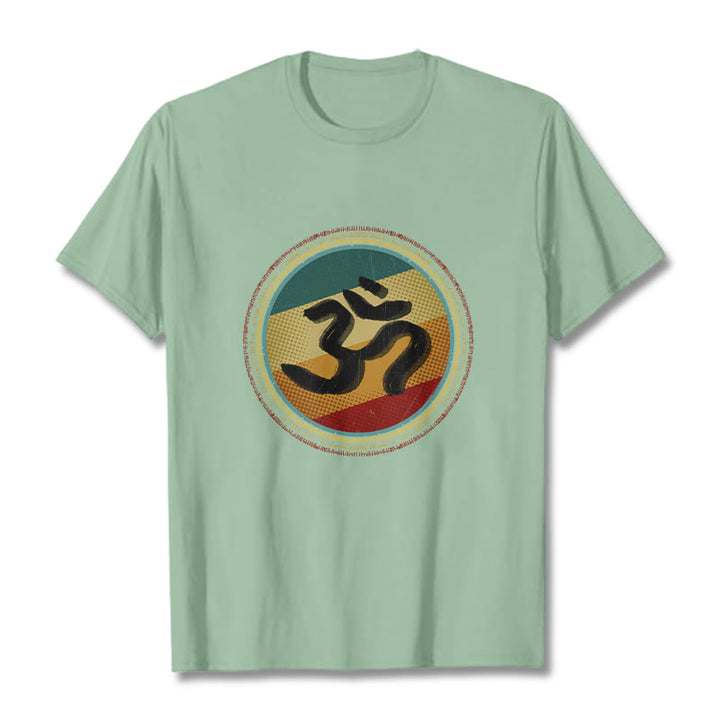 Camiseta de algodón con símbolo Om y diseño de mandala circular simple con Buddha Stones en colores vibrantes - Verde pálido - 2XL - image 15