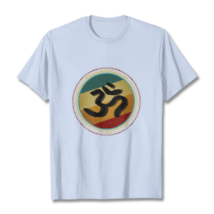 Camiseta de algodón con símbolo Om y diseño de mandala circular simple con Buddha Stones en colores vibrantes - Cian claro - 2XL - image 19