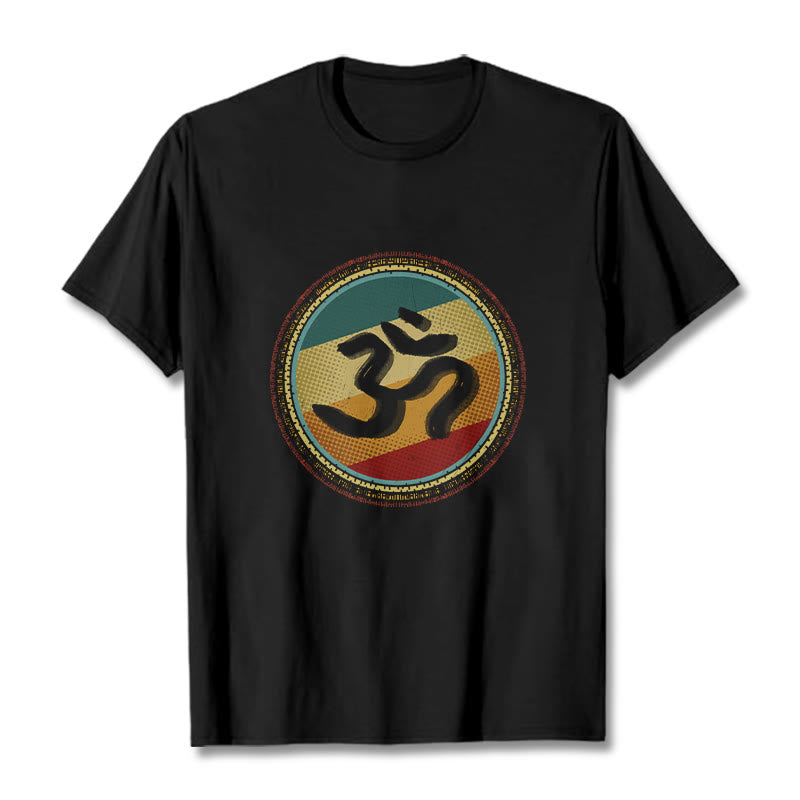 Camiseta de algodón con símbolo Om y diseño de mandala circular simple con Buddha Stones en colores vibrantes - Negro - 2XL - image 5