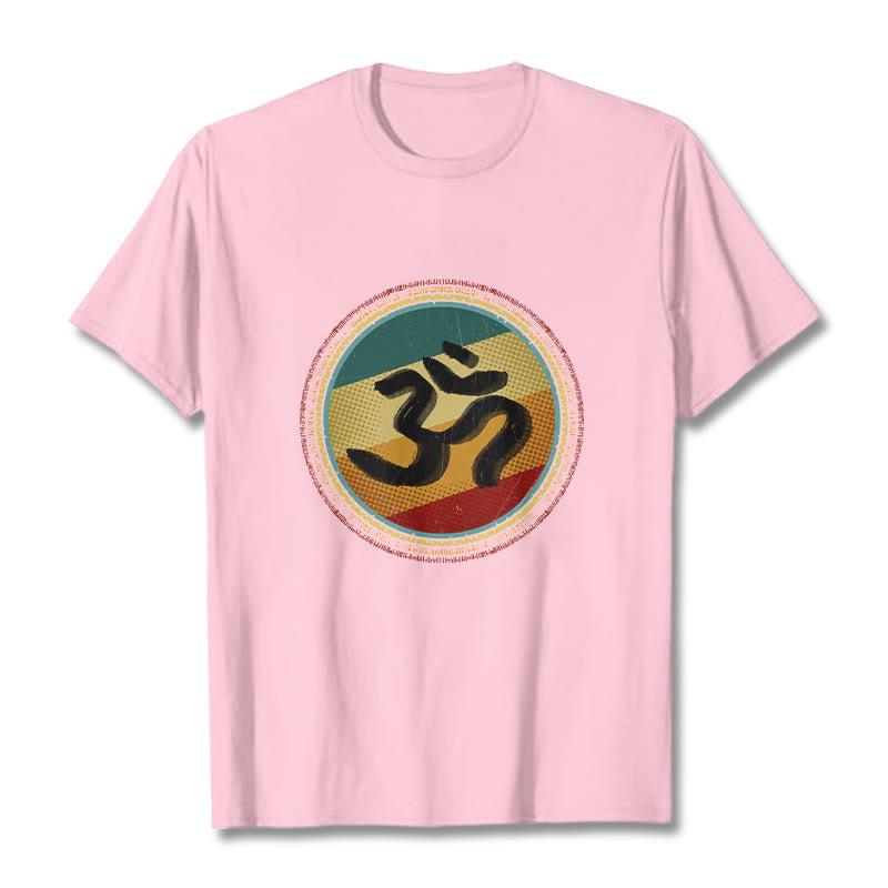 Camiseta de algodón con símbolo Om y diseño de mandala circular simple con Buddha Stones en colores vibrantes - Rosa claro - 2XL - image 13