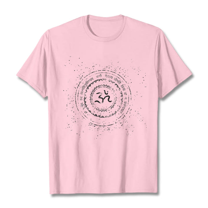 Camiseta de algodón con estampado de mantra y símbolo Buddha Stones - Rosa claro - 2XL - image 12