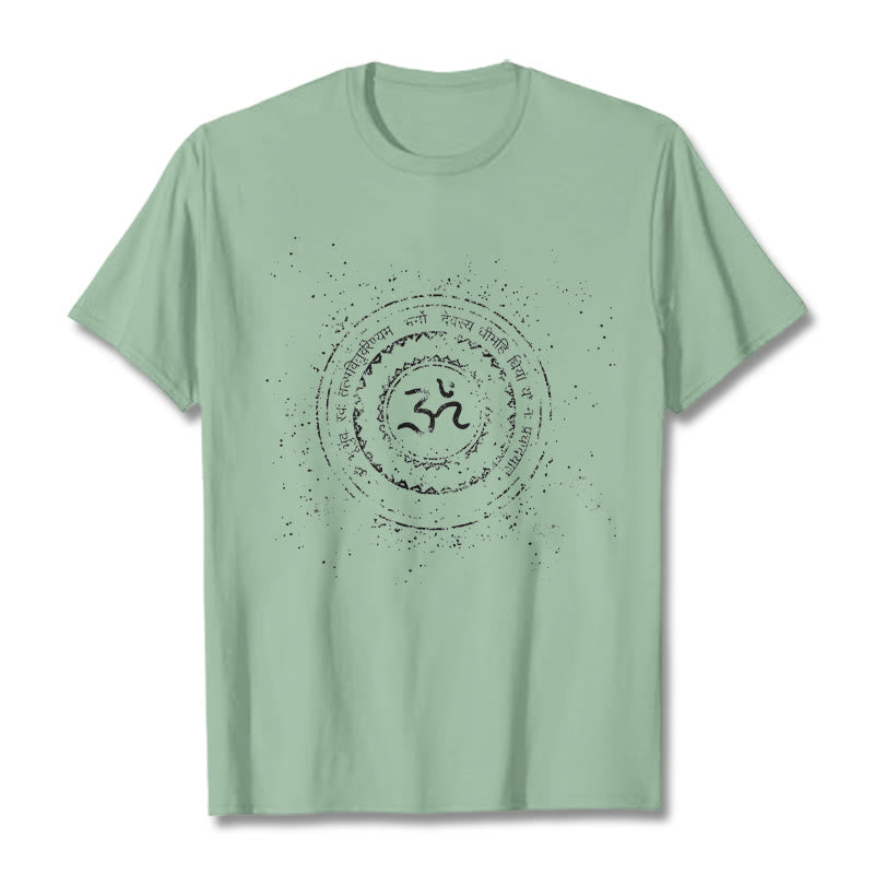 Camiseta de algodón con estampado de mantra y símbolo Buddha Stones - Verde pálido - 2XL - image 15