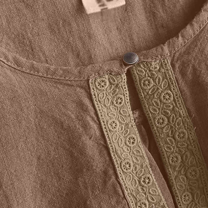 Camisa informal de manga tres cuartos con cuello redondo y diseño hueco para mujer Buddha Stones - image 8