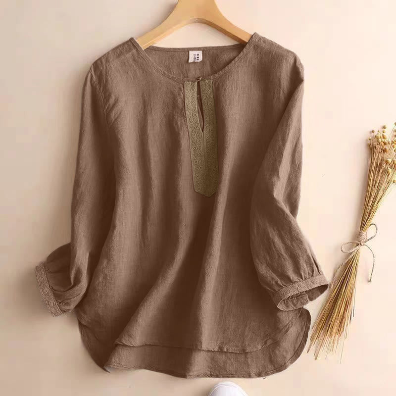 Camisa informal de manga tres cuartos con cuello redondo y diseño hueco para mujer Buddha Stones - Broncearse - US8-10，UK/AU12-14，EU40-42 (2XL) - image 1