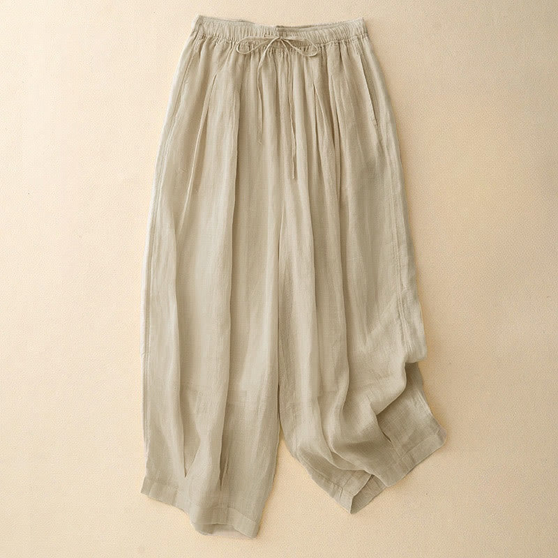 Pantalones casuales sueltos de doble capa Buddha Stones , de largo 7-8, para mujer, con bolsillos - Beige - US8-10，UK/AU12-14，EU40-42 (2XL) - image 21