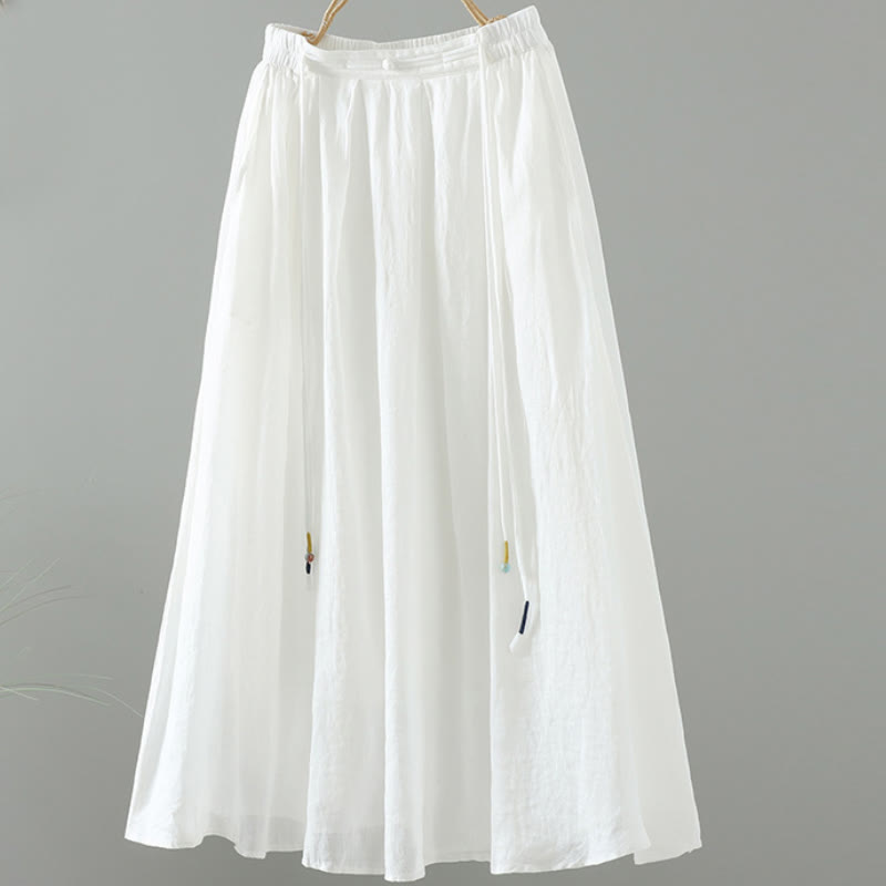 Falda de mujer con borlas y bolsillos, diseño retro de verano con Buddha Stones y colores puros - Blanco - US12, UK/AU16, EU44 (2XL) - image 5