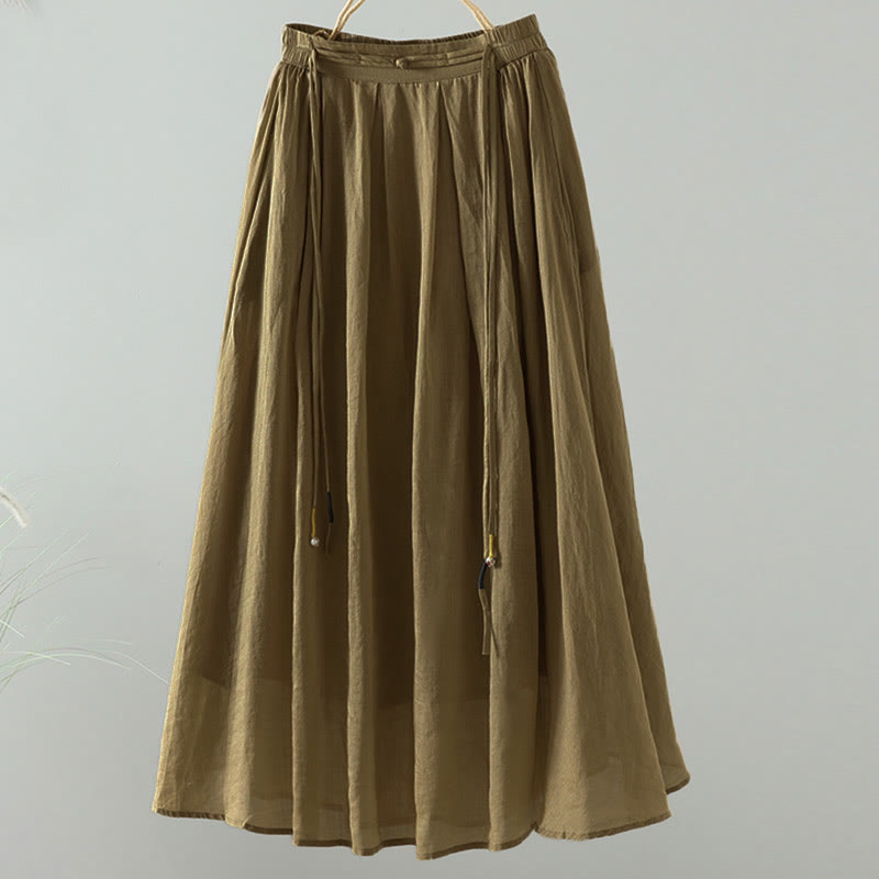 Falda de mujer con borlas y bolsillos, diseño retro de verano con Buddha Stones y colores puros - Vara de oro oscura - US12, UK/AU16, EU44 (2XL) - image 0