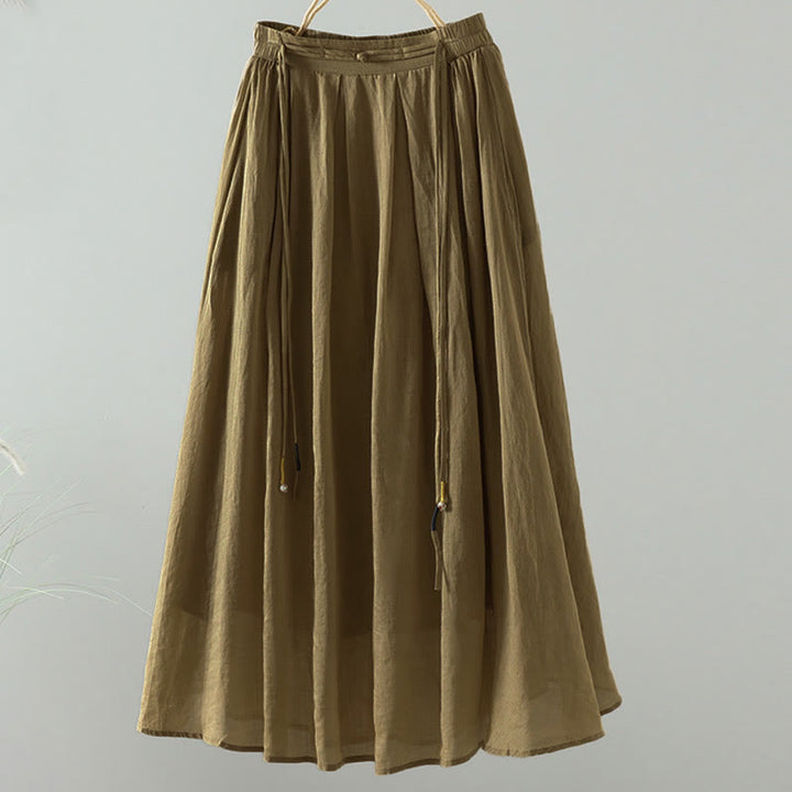 Falda de mujer con borlas y bolsillos, diseño retro de verano con Buddha Stones y colores puros - Vara de oro oscura - US12, UK/AU16, EU44 (2XL) - image 0