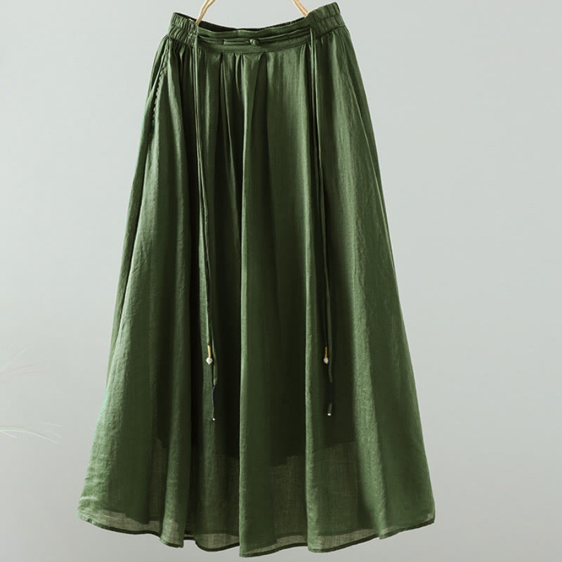 Falda de mujer con borlas y bolsillos, diseño retro de verano con Buddha Stones y colores puros - Verde bosque - US12, UK/AU16, EU44 (2XL) - image 13