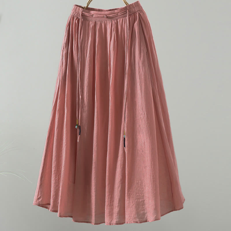 Falda de mujer con borlas y bolsillos, diseño retro de verano con Buddha Stones y colores puros - Salmón - US12, UK/AU16, EU44 (2XL) - image 11