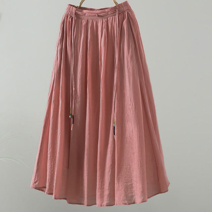 Falda de mujer con borlas y bolsillos, diseño retro de verano con Buddha Stones y colores puros - Salmón - US12, UK/AU16, EU44 (2XL) - image 11