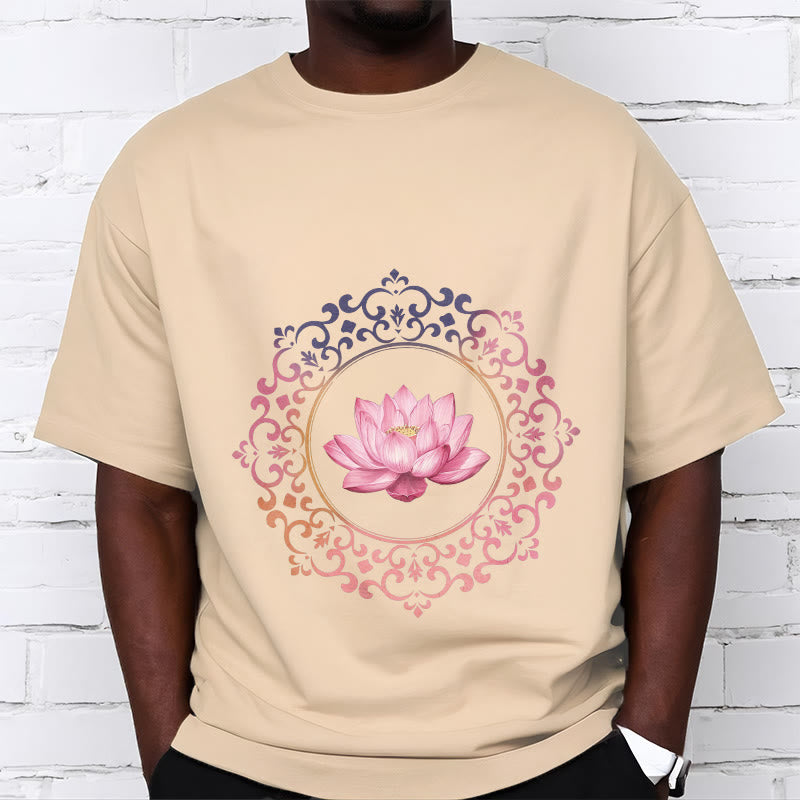 Camiseta de algodón con estampado de loto rosa y mandala de Buddha Stones - image 9