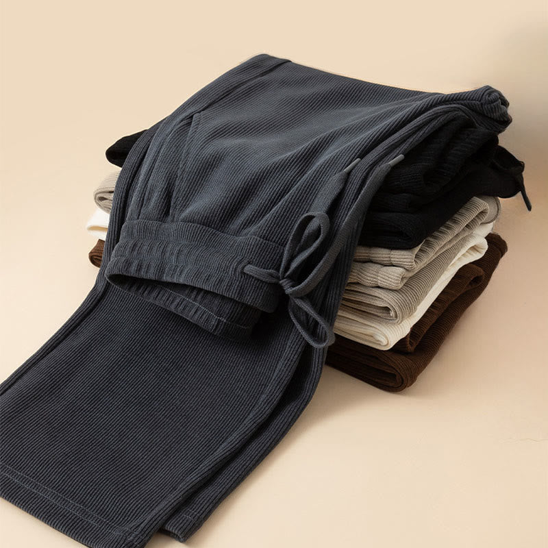 Pantalones anchos de algodón con bolsillos de Buddha Stones para mujer, color puro, otoño - image 1