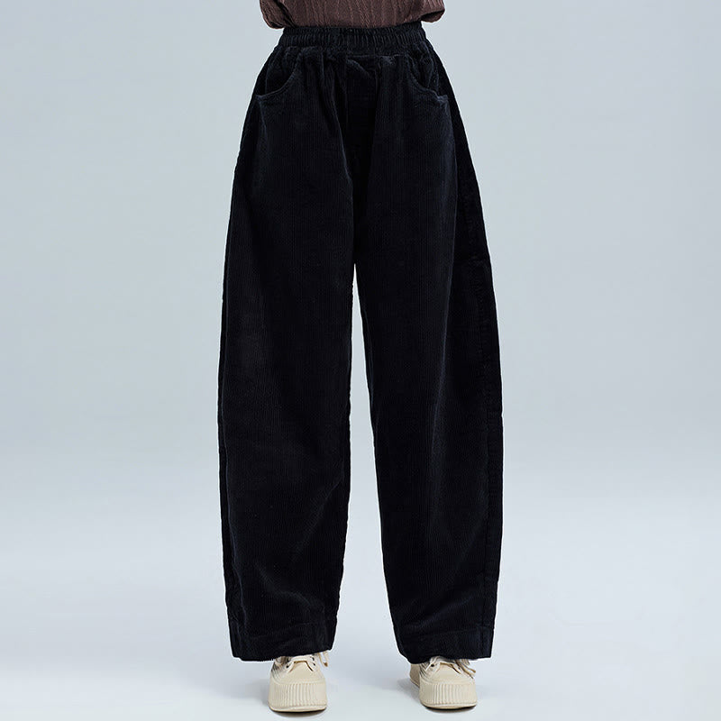 Pantalones de pana lisos hasta el tobillo con diseño sencillo y bolsillos para mujer de Buddha Stones, colección otoño. - image 5
