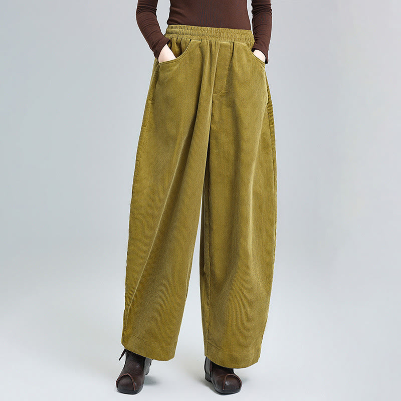 Pantalones de pana lisos hasta el tobillo con diseño sencillo y bolsillos para mujer de Buddha Stones, colección otoño. - vara de oro - US8-10，UK/AU12-14，EU40-42 (2XL) - image 7