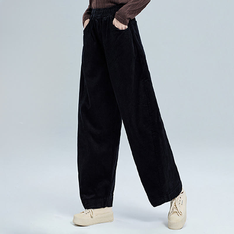 Pantalones de pana lisos hasta el tobillo con diseño sencillo y bolsillos para mujer de Buddha Stones, colección otoño. - image 3