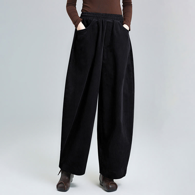Pantalones de pana lisos hasta el tobillo con diseño sencillo y bolsillos para mujer de Buddha Stones, colección otoño. - Negro - US8-10，UK/AU12-14，EU40-42 (2XL) - image 0