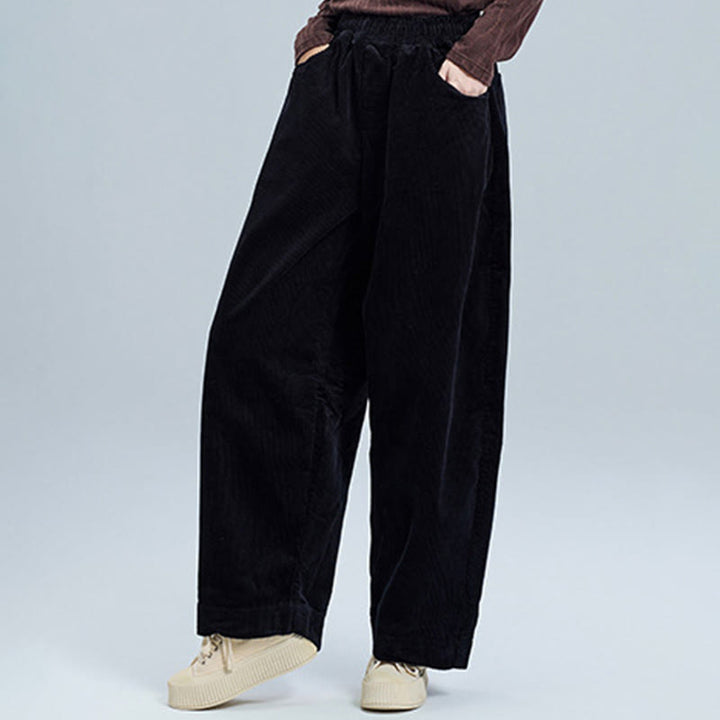Pantalones de pana lisos hasta el tobillo con diseño sencillo y bolsillos para mujer de Buddha Stones, colección otoño. - image 6