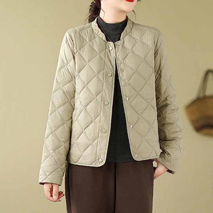 Chaqueta térmica de algodón con diseño acolchado de rombos y manga larga para mujer de Buddha Stones, otoño, con bolsillos - image 23