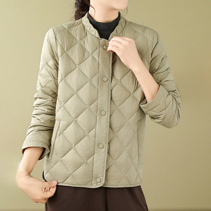 Chaqueta térmica de algodón con diseño acolchado de rombos y manga larga para mujer de Buddha Stones, otoño, con bolsillos - image 24