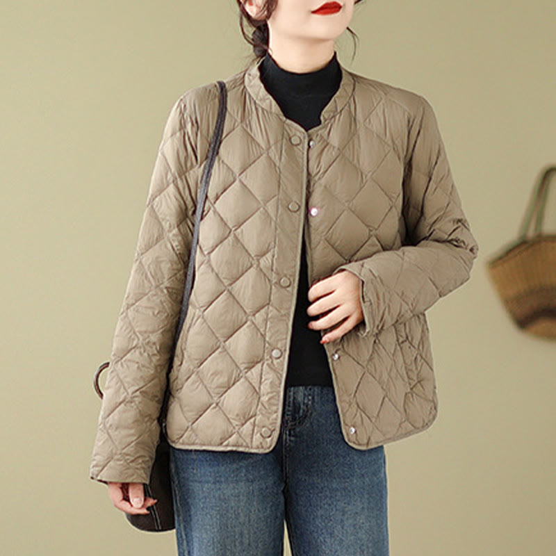 Chaqueta térmica de algodón con diseño acolchado de rombos y manga larga para mujer de Buddha Stones, otoño, con bolsillos - image 4