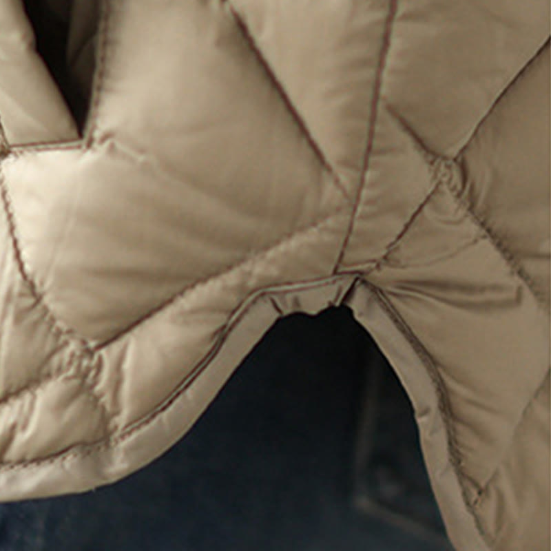 Chaqueta térmica de algodón con diseño acolchado de rombos y manga larga para mujer de Buddha Stones, otoño, con bolsillos - image 10