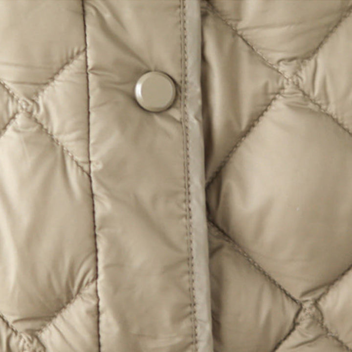 Chaqueta térmica de algodón con diseño acolchado de rombos y manga larga para mujer de Buddha Stones, otoño, con bolsillos - image 11