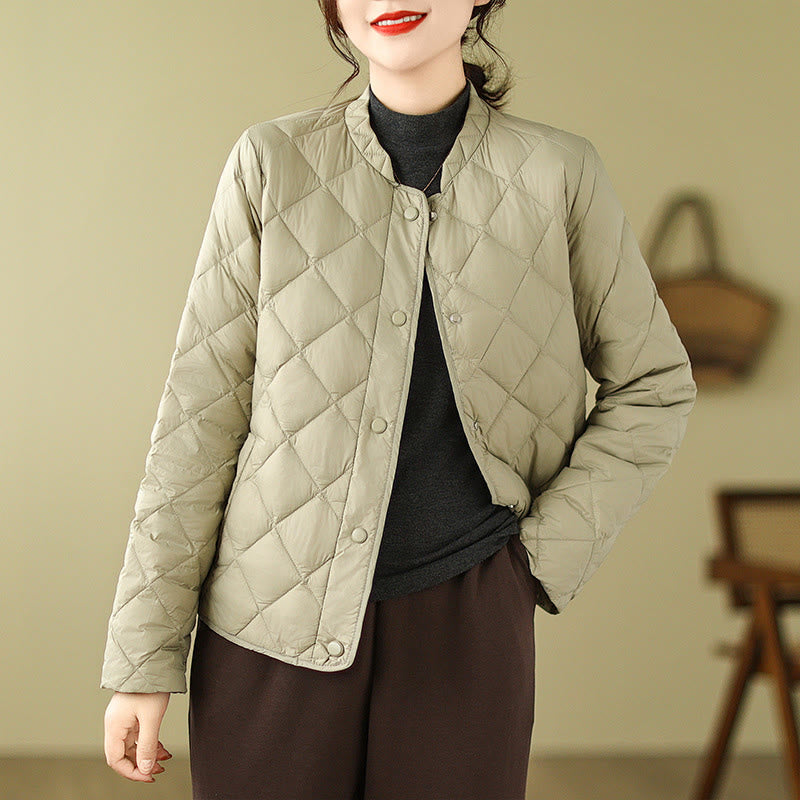 Chaqueta térmica de algodón con diseño acolchado de rombos y manga larga para mujer de Buddha Stones, otoño, con bolsillos - Caqui oscuro - US8-10，UK/AU12-14，EU40-42 (2XL) - image 20