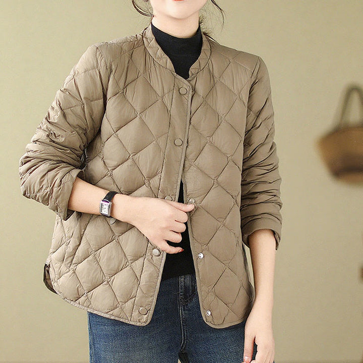 Chaqueta térmica de algodón con diseño acolchado de rombos y manga larga para mujer de Buddha Stones, otoño, con bolsillos - image 3