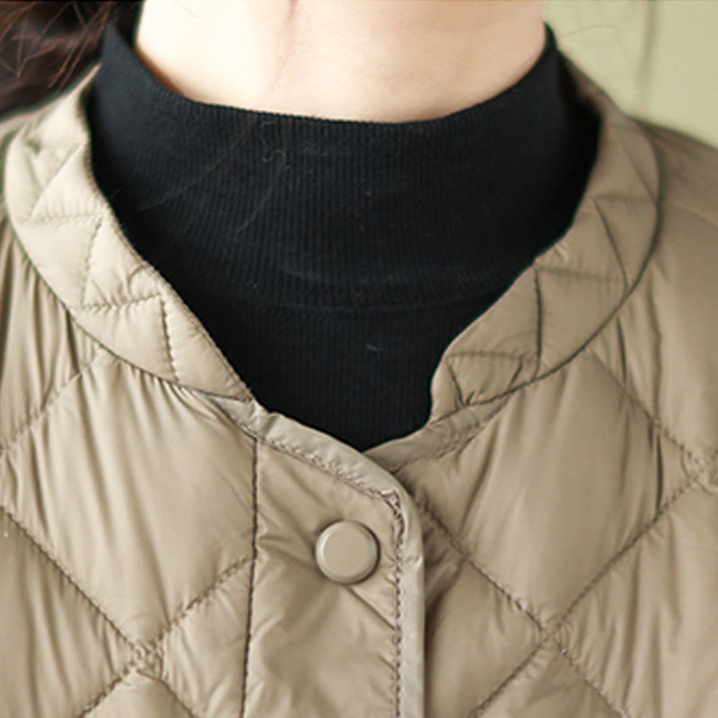 Chaqueta térmica de algodón con diseño acolchado de rombos y manga larga para mujer de Buddha Stones, otoño, con bolsillos - image 5