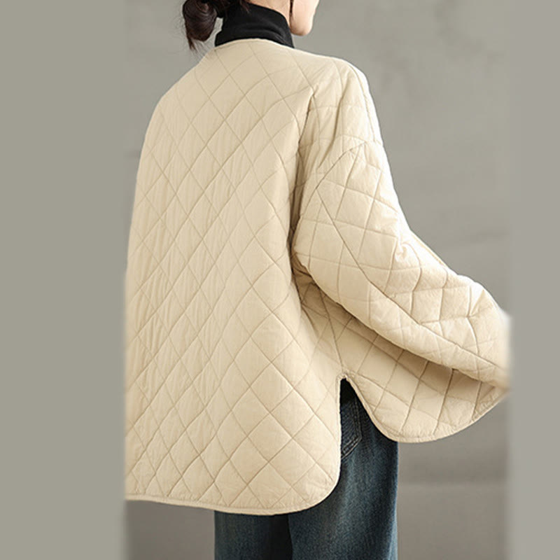 Chaqueta térmica de algodón con diseño de botones y acolchado de rombos para mujer, de Buddha Stones, de manga larga y bolsillos - image 16