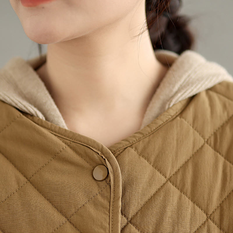 Chaqueta térmica de algodón con diseño de botones y acolchado de rombos para mujer, de Buddha Stones, de manga larga y bolsillos - image 6