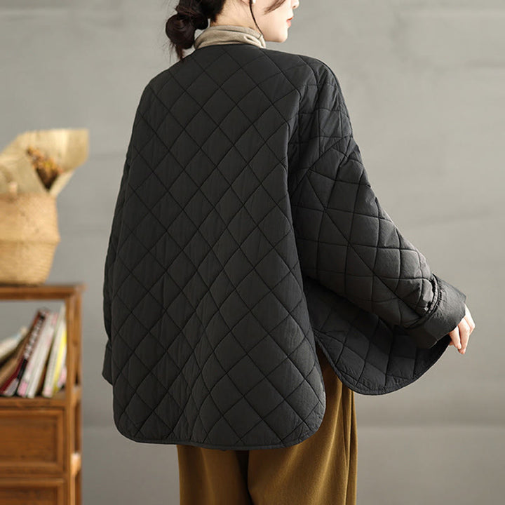 Chaqueta térmica de algodón con diseño de botones y acolchado de rombos para mujer, de Buddha Stones, de manga larga y bolsillos - image 21