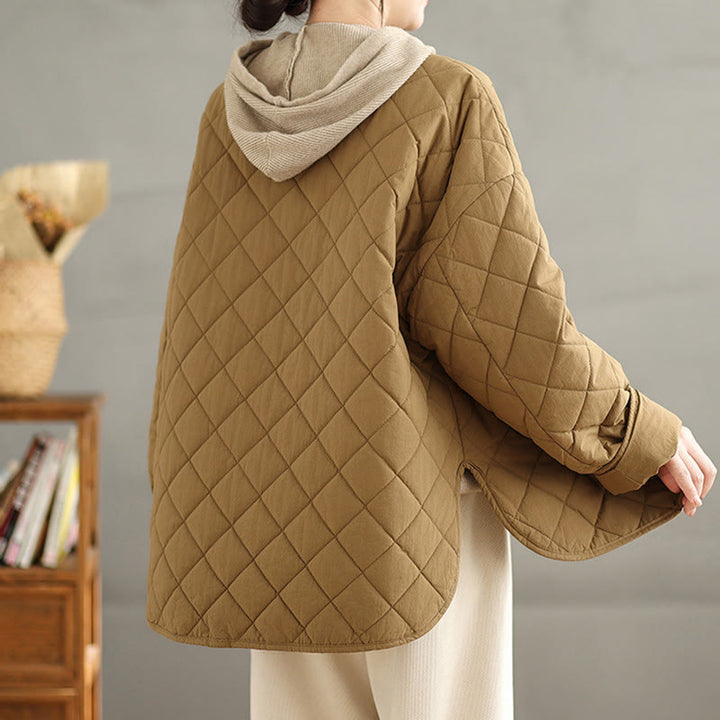 Chaqueta térmica de algodón con diseño de botones y acolchado de rombos para mujer, de Buddha Stones, de manga larga y bolsillos - image 5