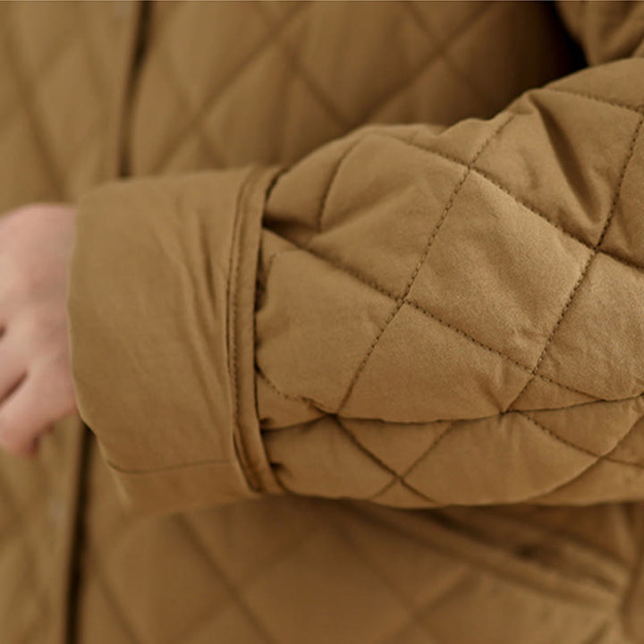 Chaqueta térmica de algodón con diseño de botones y acolchado de rombos para mujer, de Buddha Stones, de manga larga y bolsillos - image 7
