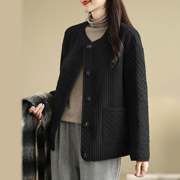 Chaqueta de algodón de manga larga con botones vintage y diseño sencillo para mujer de Buddha Stones con bolsillos - image 5