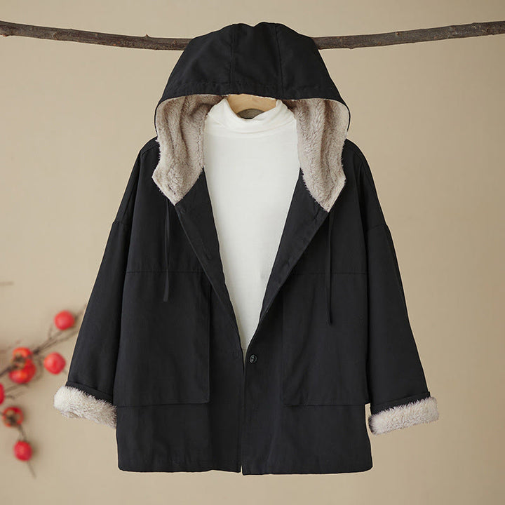 Chaqueta térmica de algodón con capucha y forro polar de manga larga para mujer Buddha Stones con bolsillos - image 7