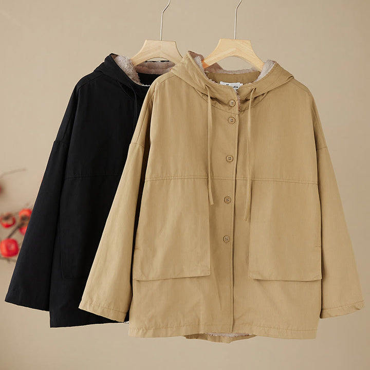 Chaqueta térmica de algodón con capucha y forro polar de manga larga para mujer Buddha Stones con bolsillos - image 12