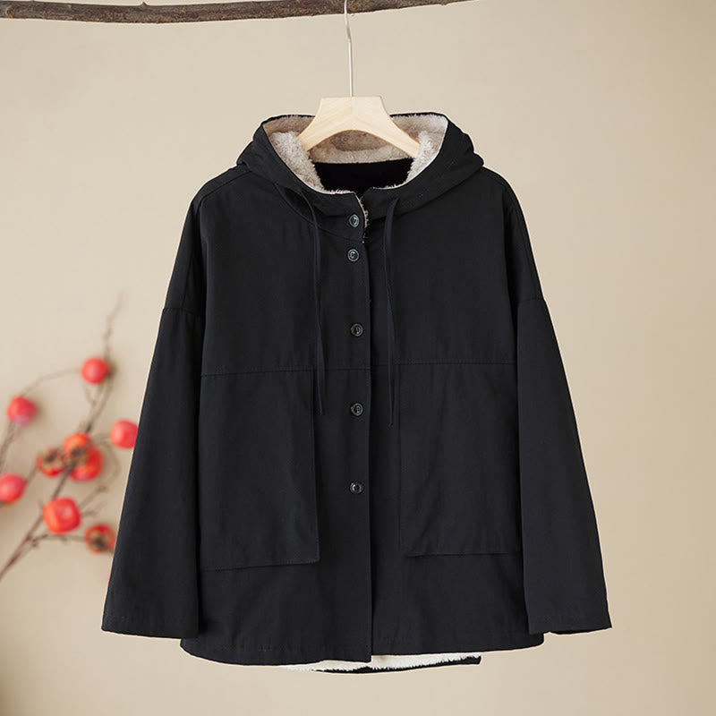 Chaqueta térmica de algodón con capucha y forro polar de manga larga para mujer Buddha Stones con bolsillos - Negro - US6，UK/AU10，EU38 (XL) - image 6