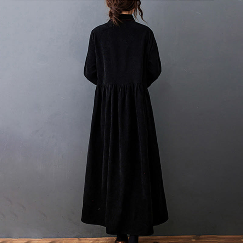 Vestido midi de pana de manga larga con bolsillos, diseño de Buddha Stones y botones otoñales. - image 3