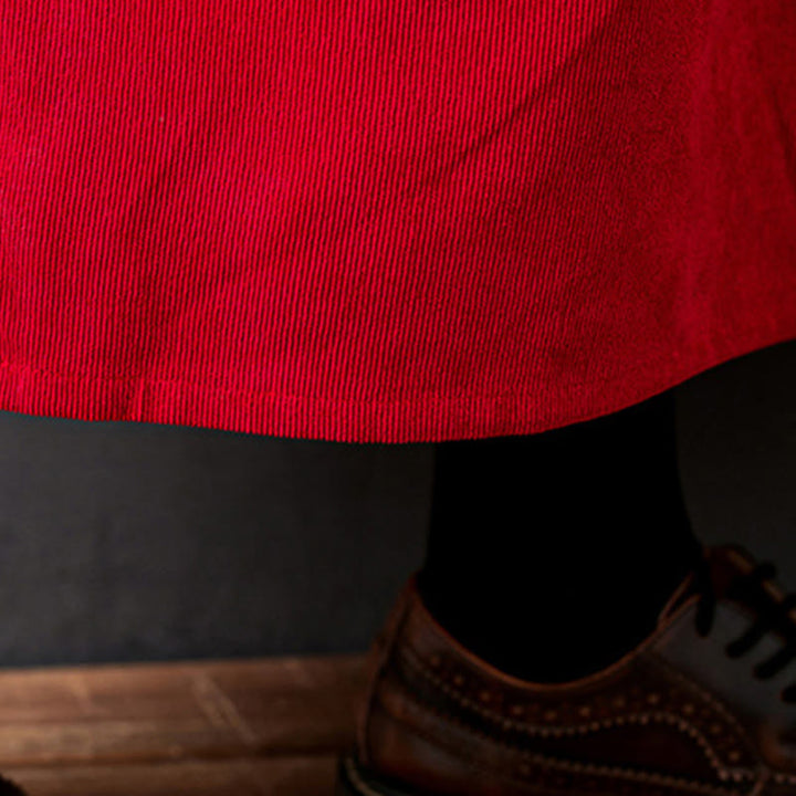 Vestido midi de pana de algodón de manga larga con diseño de Buddha Stones y bolsillos. - image 19